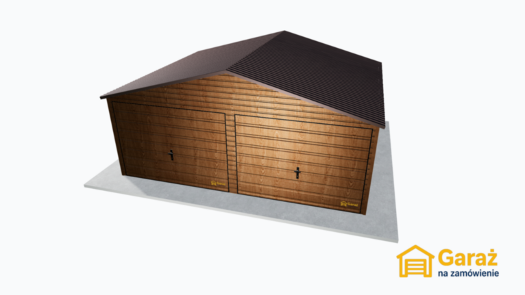 Dwuspadowy garaż 6×5 w wykończeniu złoty dąb