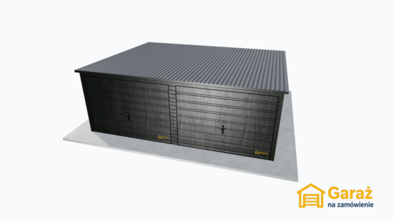 Garaż 6×5 z dachem ze spadem w tył i dwiema bramami uchylnymi