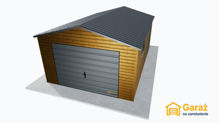 Garaż blaszany 4×6 dwuspadowy drewnopodobny z blachodachówką