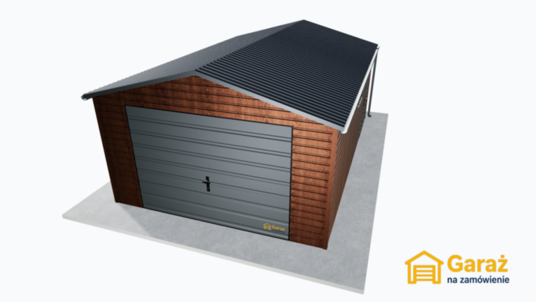 Garaż blaszany 4×6 dwuspadowy w kolorze drewnopodobnym