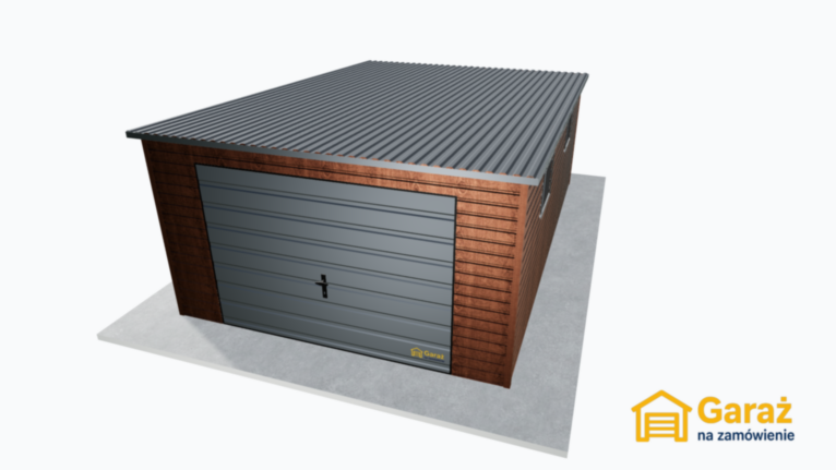 Garaż blaszany 4×6 ze spadem w tył – drewnopodobny