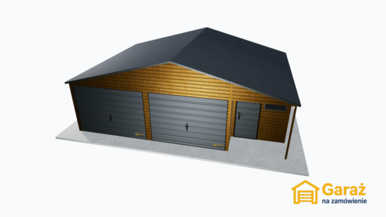 Garaż blaszany 8×6 PREMIUM drewnopodobny z wnęką