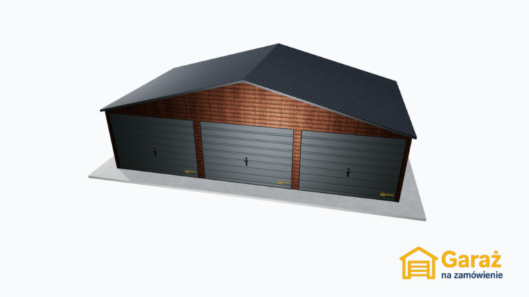 Garaż blaszany 9×5 dwuspadowy w wykończeniu drewnopodobnym