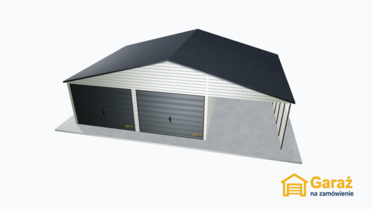 Przestronny garaż 9×6 z wiatą w białej kolorystyce